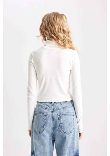 Coool Fitted Balıkçı Yaka Fitilli Kaşkorse Basic Düz Uzun Kollu Tişört