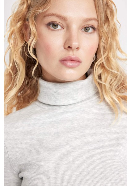 Coool Fitted Balıkçı Yaka Fitilli Kaşkorse Basic Düz Uzun Kollu Tişört