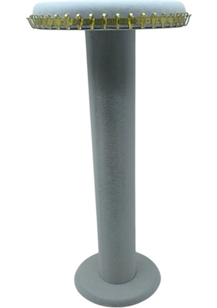 Süet Kumaş Gri Renk 35 cm Yuvarlak Model Kolye-Tesbih-Bileklik Standı