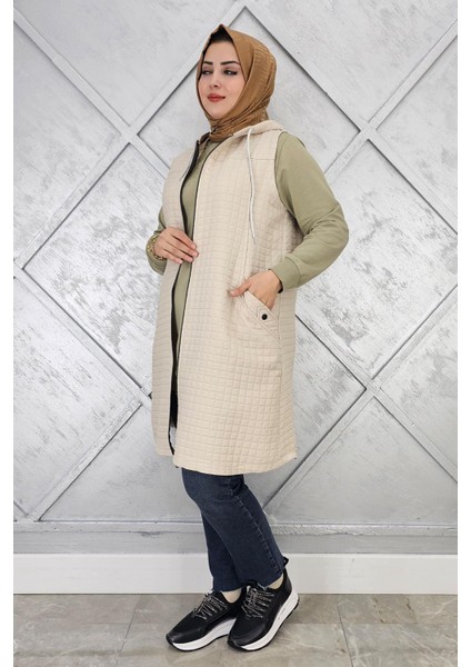 Kadın Kapitone Cepleri Düğme Detaylı Kapitone Yelek