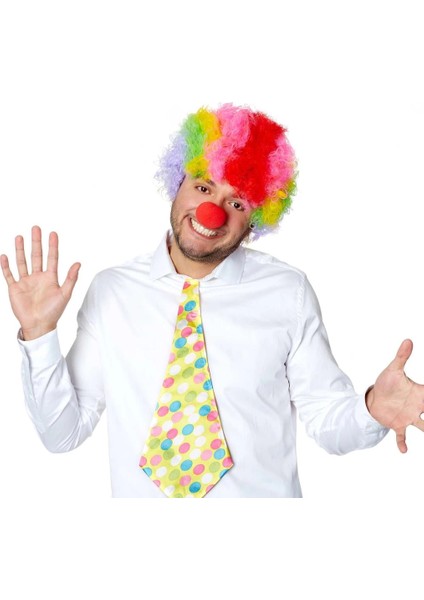 Bfs Rengarenk Kıvırcık Afro Bonus Peruk 110 gr ve Kırmızı Burun Seti