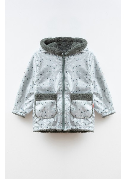 Kız Çocuk Kalpli Çift Taraflı Mont Mint Yeşil M204