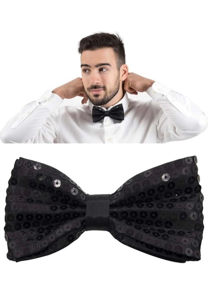 Bfs Gece Işıltısı Siyah Payetli Pullu Papyon 7x2 cm