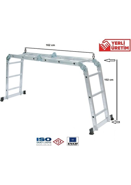 3,5 M 12 Basamak 1.2 mm Alüminyum Katlanır Çok Amaçlı Akrobat Merdiven