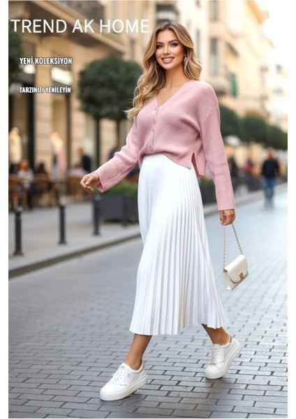 Beli Lastikli Piliseli Etek - Renk Beyaz ( Standart Beden )