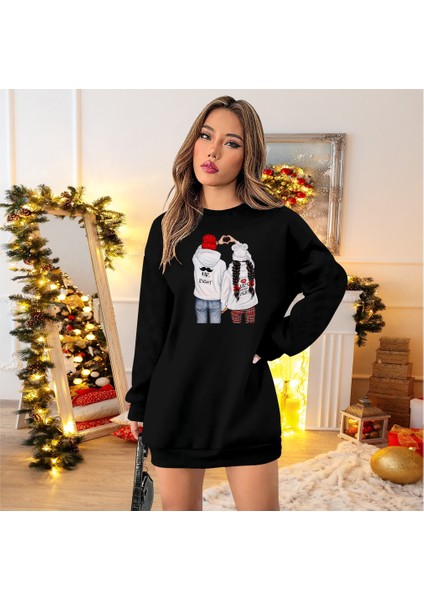 Kadın Uzun Kollu Bisiklet Yaka Desenli Viskon Iki Iplik Elbise