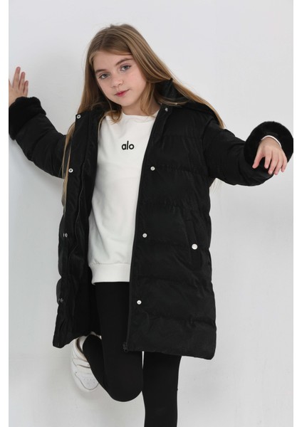 Kız Çocuk Kol ve Kapüşonda Kürk Detay Cepli Çıkabilir Kapüşon Şık Kışlık Kız Çocuk Mont fiyatları