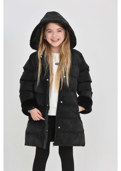 Kız Çocuk Kol ve Kapüşonda Kürk Detay Cepli Çıkabilir Kapüşon Şık Kışlık Kız Çocuk Mont fırsatları