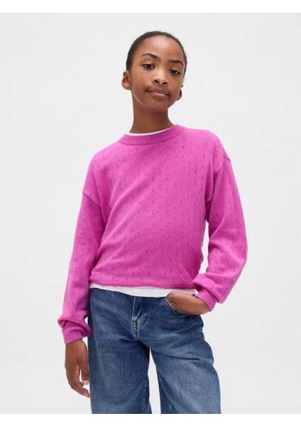 Kız Çocuk Pembe Cashsoft Relaxed Pointelle Kazak