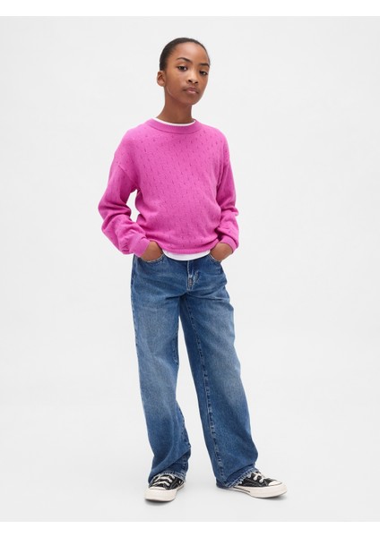 Kız Çocuk Pembe Cashsoft Relaxed Pointelle Kazak modelleri