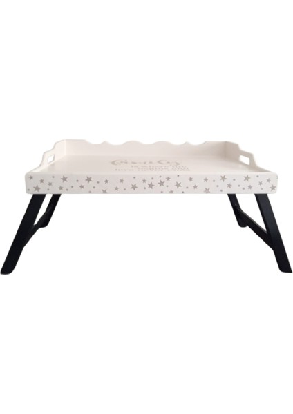 El Boyaması Katlanır Ayaklı Ahşap Şımarık Tepsi - Aile Sevgisi Temalı fiyatları