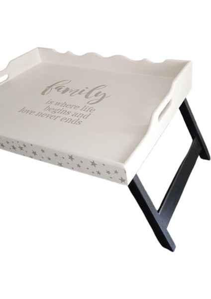 El Boyaması Katlanır Ayaklı Ahşap Şımarık Tepsi - Aile Sevgisi Temalı modelleri