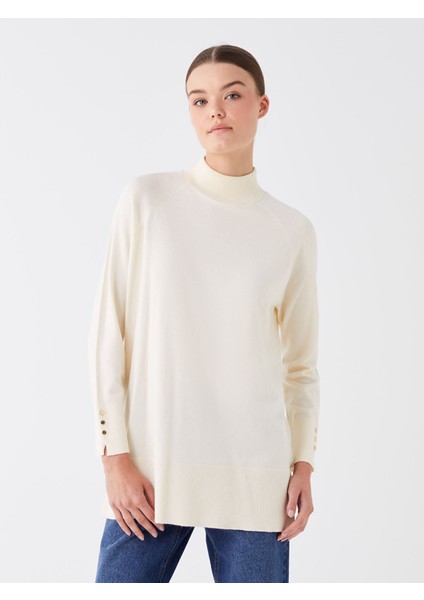 Yeni Sezon Yarım Balıkçı Yaka Düz Uzun Kollu Kadın Triko Tunik