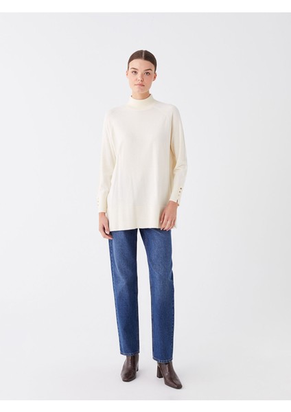 Yeni Sezon Yarım Balıkçı Yaka Düz Uzun Kollu Kadın Triko Tunik modelleri