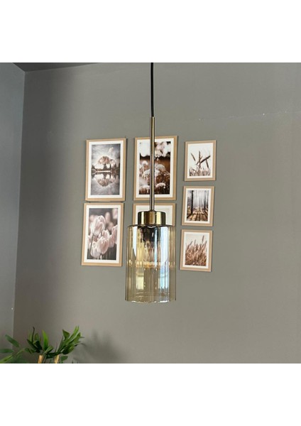 Vetra Cam Bal Rengi Tekli Avize Ince Eskitme Başlık Retro Sarkıt Lamba Restoran Salon Aydınlatma