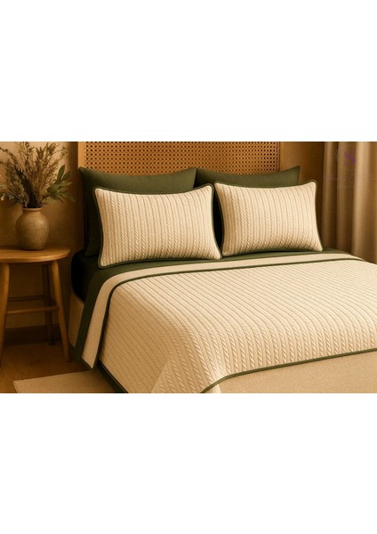 Yeşil-Krem Örgü Desen Çift Kişilik Nevresim Takımı (Pike Tkm) fiyatları