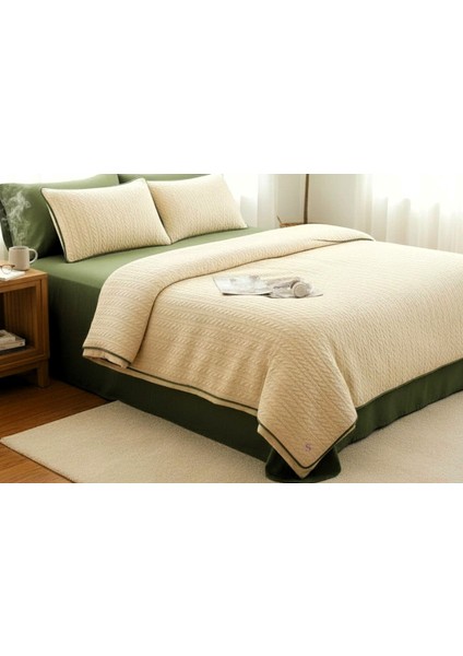 Yeşil-Krem Örgü Desen Çift Kişilik Nevresim Takımı (Pike Tkm) modelleri