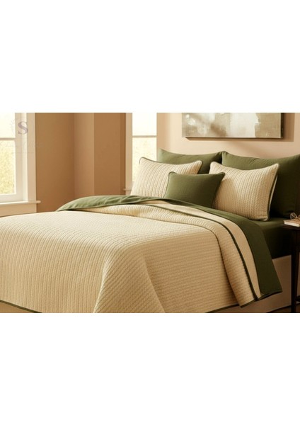 Yeşil-Krem Örgü Desen Çift Kişilik Nevresim Takımı (Pike Tkm) fırsatları