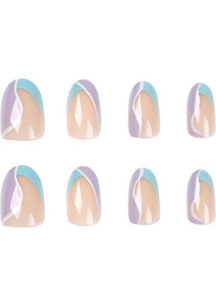 Mavi Lila French Badem Takma Tırnak Seti (24 Adet) modelleri