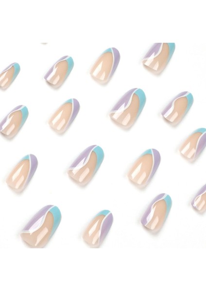 Mavi Lila French Badem Takma Tırnak Seti (24 Adet) fırsatları