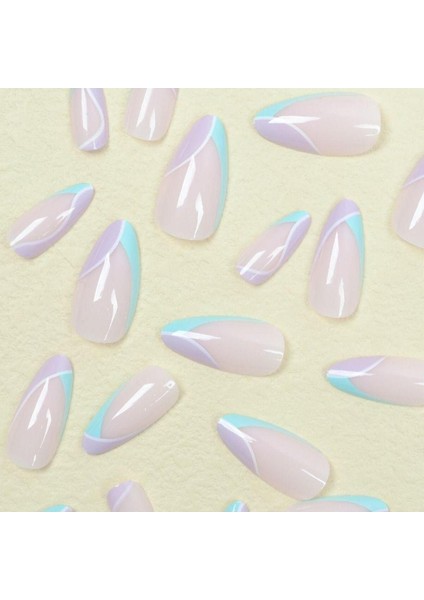 Mavi Lila French Badem Takma Tırnak Seti (24 Adet) indirimleri