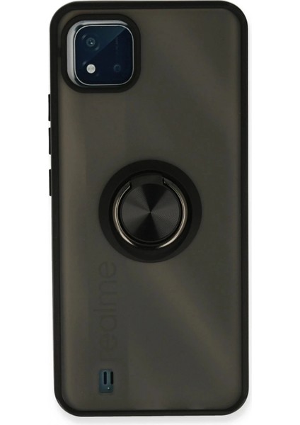 Realme C11 2021 Kılıf Montreal Yüzüklü Silikon Kapak - Siyah