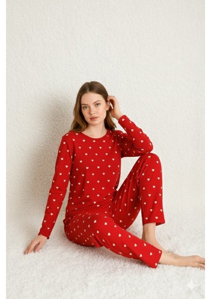 Mevsimlik Uzun Kollu Süet Kadın Pijama Takımı- Bisiklet Yaka Kadın Pijama