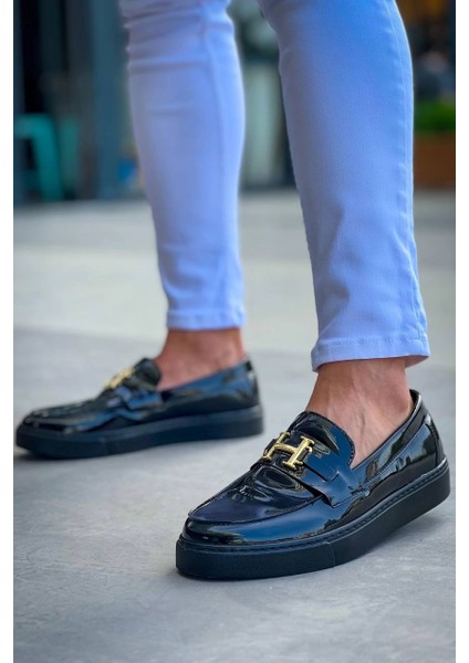 Techmrt KB-027 Kuback Bağcıksız Kömür Rugan H Günlük Erkek Ayakkabı Siyah (Numara: 40)