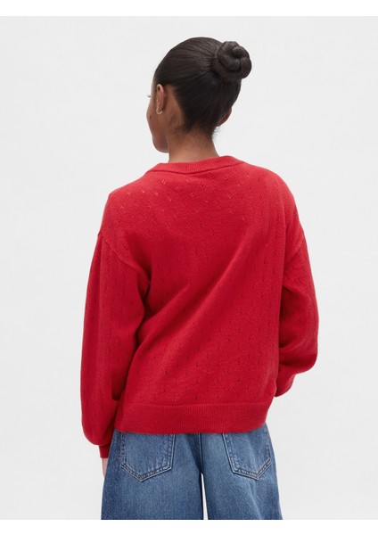 Kız Çocuk Kırmızı Cashsoft Relaxed Pointelle Kazak fırsatları