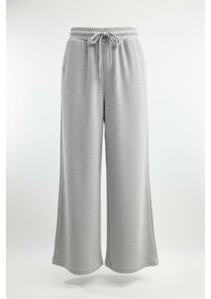 4757 Kadın Lastikli Bol Paça Örme Dökümlü Selanik Pantalon Gri