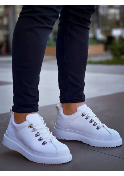Techmrt Kb-X4 Kuback Beyaz Cilt Yüksek Taban Bağcıklı Günlük Erkek Ayakkabı (Numara: 43)