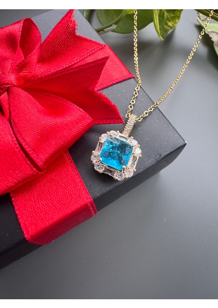 Mavi Taşlı Çelik Kolye modelleri