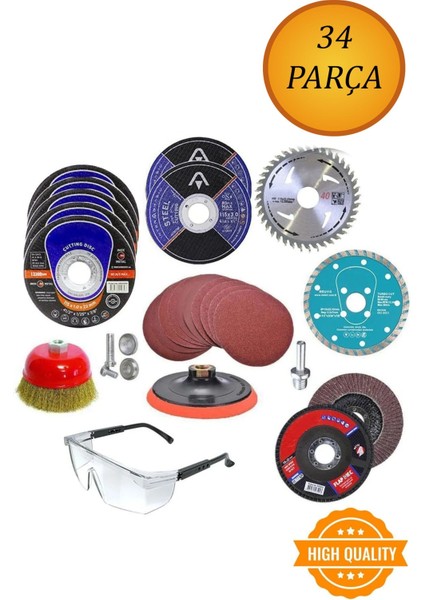 34 Parça Spiral Avuç Içi Taşlama 115 mm Cırt Zımpara Kağıdı Ahşap Inox Metal Kesici Kesme Flap Disk