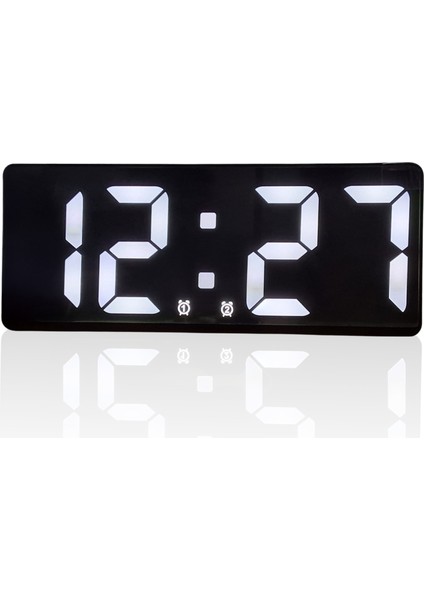 Çift Alarmlı Dijital Masa Saati-Aynalı Termometreli Tarihli Sese Duyarlı Beyaz