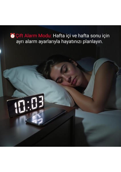 Çift Alarmlı Dijital Masa Saati-Aynalı Termometreli Tarihli Sese Duyarlı Beyaz fiyatları
