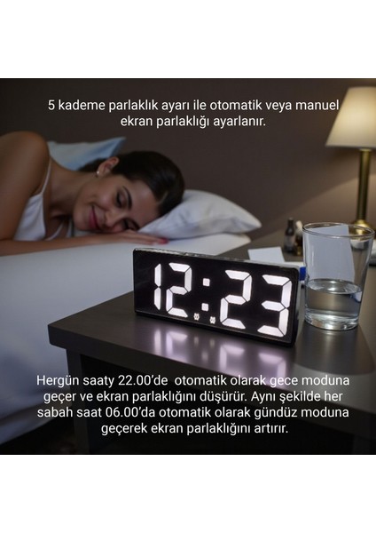 Çift Alarmlı Dijital Masa Saati-Aynalı Termometreli Tarihli Sese Duyarlı Beyaz indirimleri