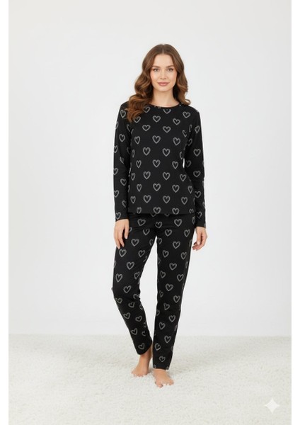 Mevsimlik Uzun Kollu Süet Kadın Pijama Takımı- Bisiklet Yaka Kadın Pijama