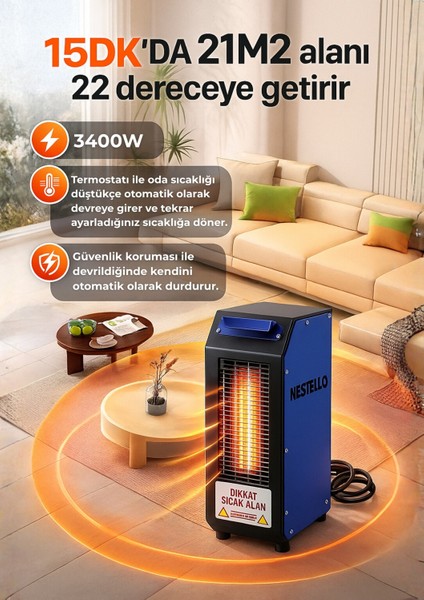 Elektrikli Isıtıcı 3400W, 3 Kademeli Ayar, Sessiz Fanlı Isıtıcı fiyatları