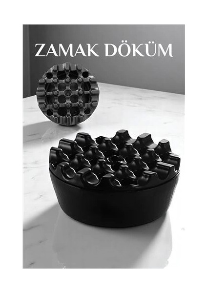 Kapaklı Zamak Döküm Yuvarlak Küllük Metal Kül Tablası - Kafe Küllüğü Siyah