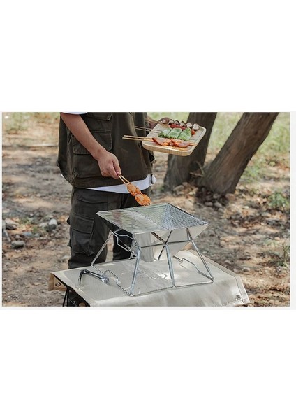 Taşınabilir Paslanmaz Çelik Ateş Yakma Standı, Kolay Sökülüp Takılabilir Mangal / Barbekü Izgarası 31*31*22CM fiyatları