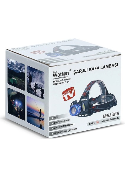 6000 Lümen 3 Başlık Şarjlı Kafa Lambası WT-630
