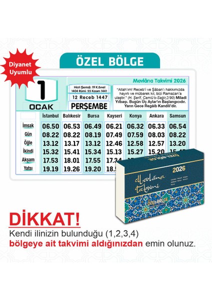 Mevlana Yapraklı Blok Duvar Takvimi Özel Bölge
