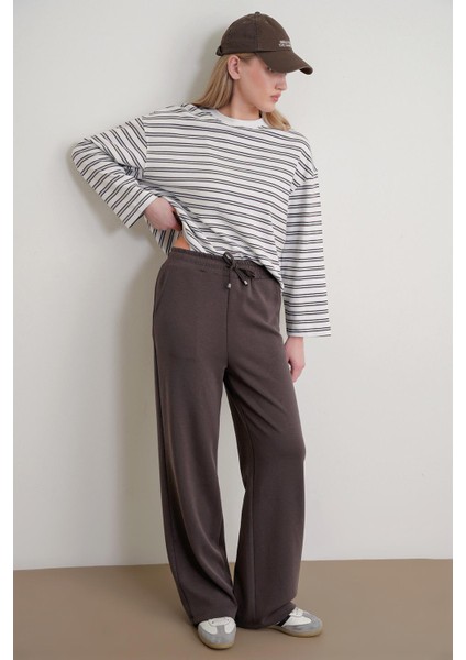 4785 Kadın Premium Modal Palazzo Dökümlü Bol Paça Pantolon Kahve modelleri