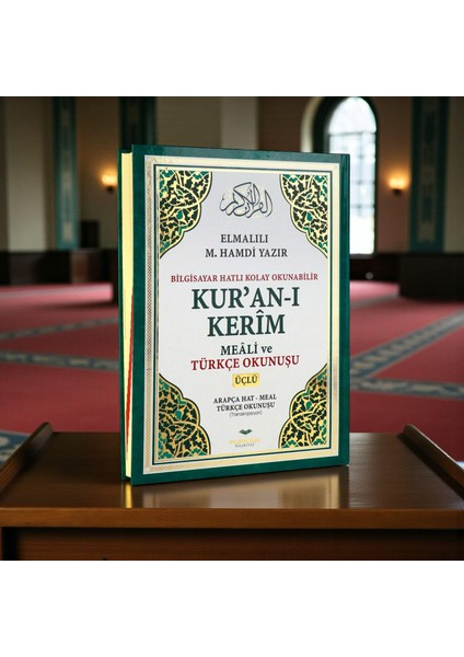 Cami Boy Üçlü Kuranı Kerim (Arapça, Türkçe Okunuş ve Türkçe Meali) 25X35 cm Elmalılı Muhammed Hamdi fiyatları
