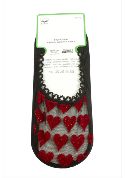 Techmrt Kalp Dantel Babet Çorap-Kırmızı