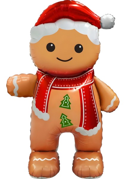 Ayaklı Büyük Şapkalı Kurabiye Adam Folyo Balon Yılbaşı Balon Süsü 158-100 cm