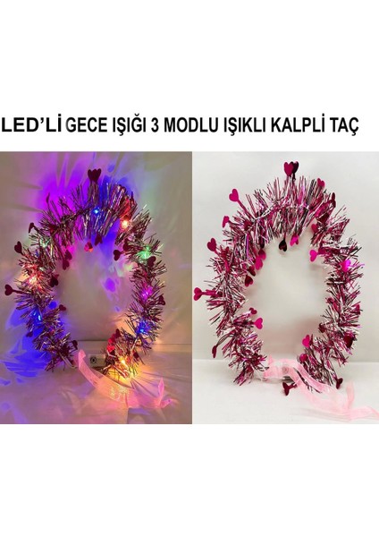 Bfs Kalp Püsküllü Gece Parıltısı 3 Modlu Led&amp;#39;li Işıklı Taç Fuşya Renk modelleri