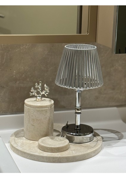 Gümüş Deri Kablosuz Pilli Masa Lambası - Alt Uzun Gümüş modelleri