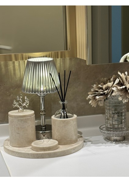 Gümüş Deri Kablosuz Pilli Masa Lambası - Alt Uzun Gümüş fırsatları