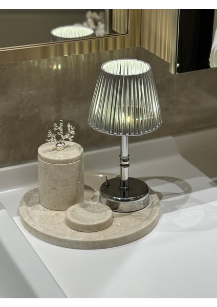 Gümüş Deri Kablosuz Pilli Masa Lambası - Alt Uzun Gümüş indirimleri